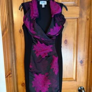 Joseph Ribkoff Black and Pink Floral Midi Dress